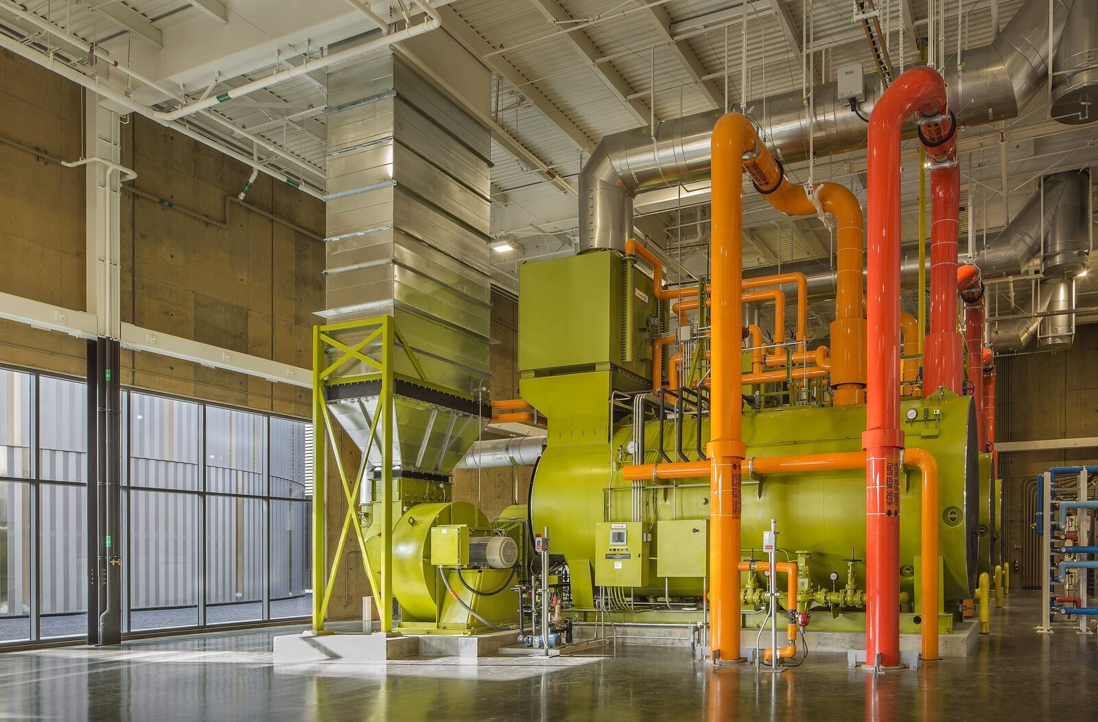 Multicolored pipes at the energy facility. 