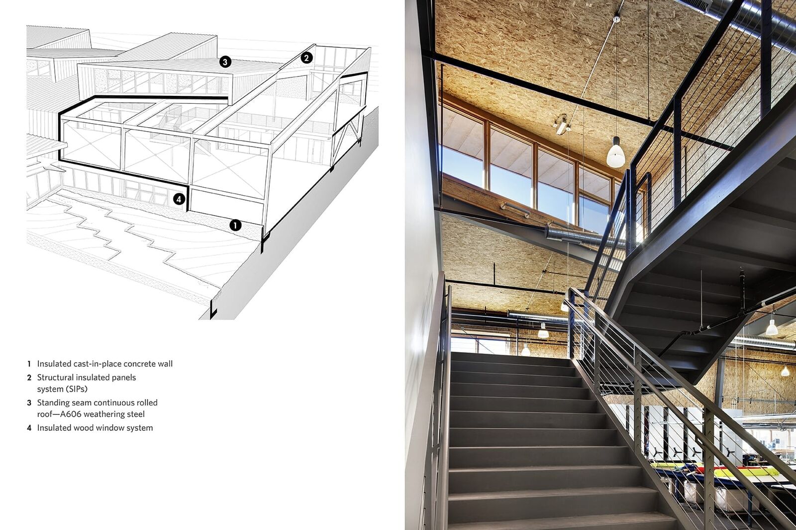proposed drawing of staircase next to actual staircase and ceiling 