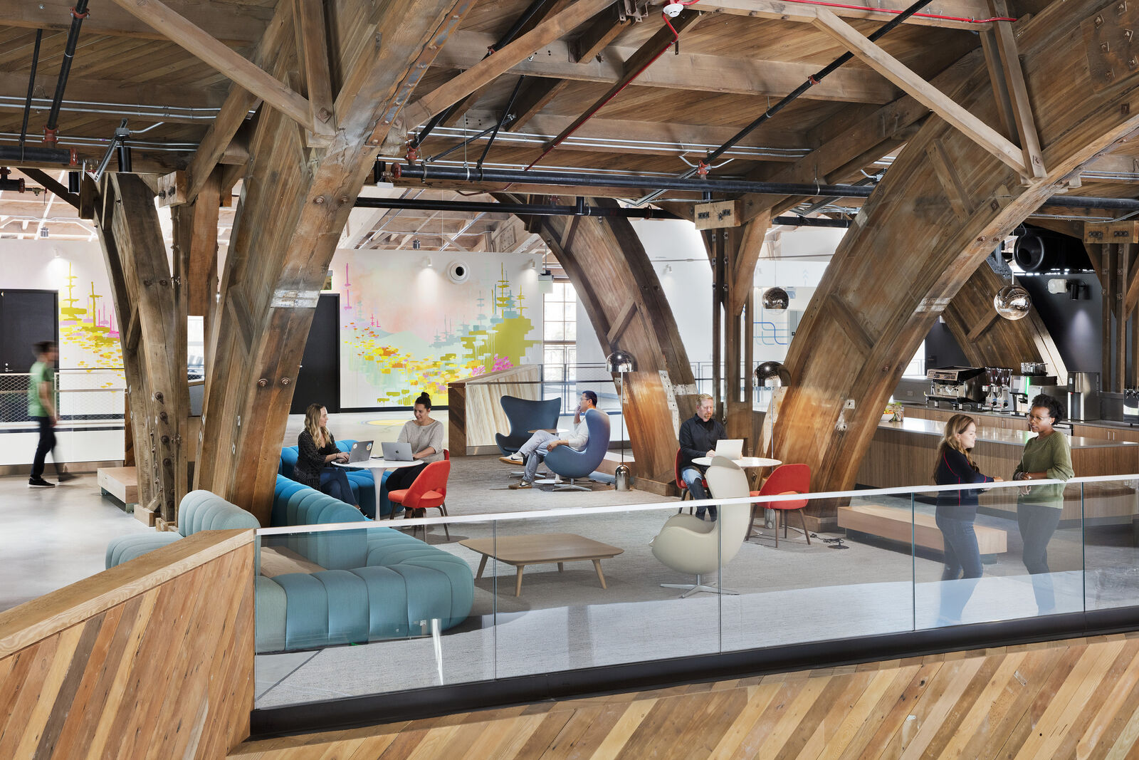 A colorful lounge area