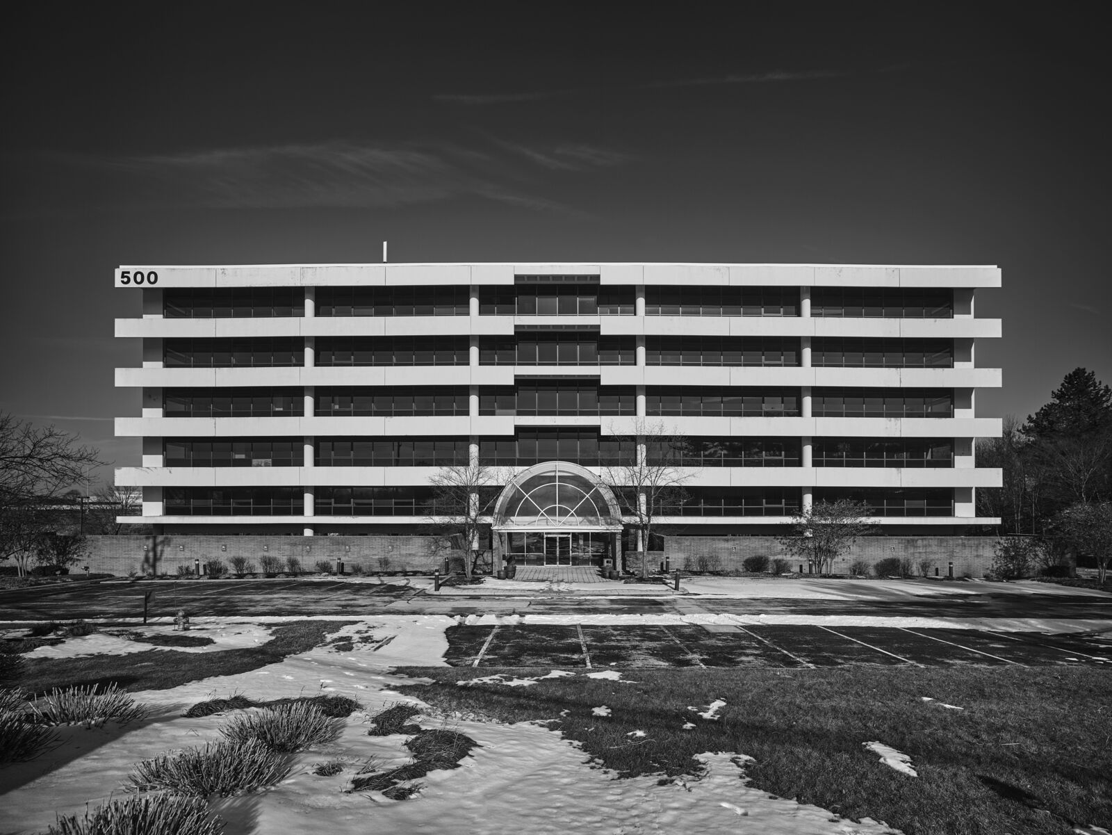 black and white shot of the original building's exterior.