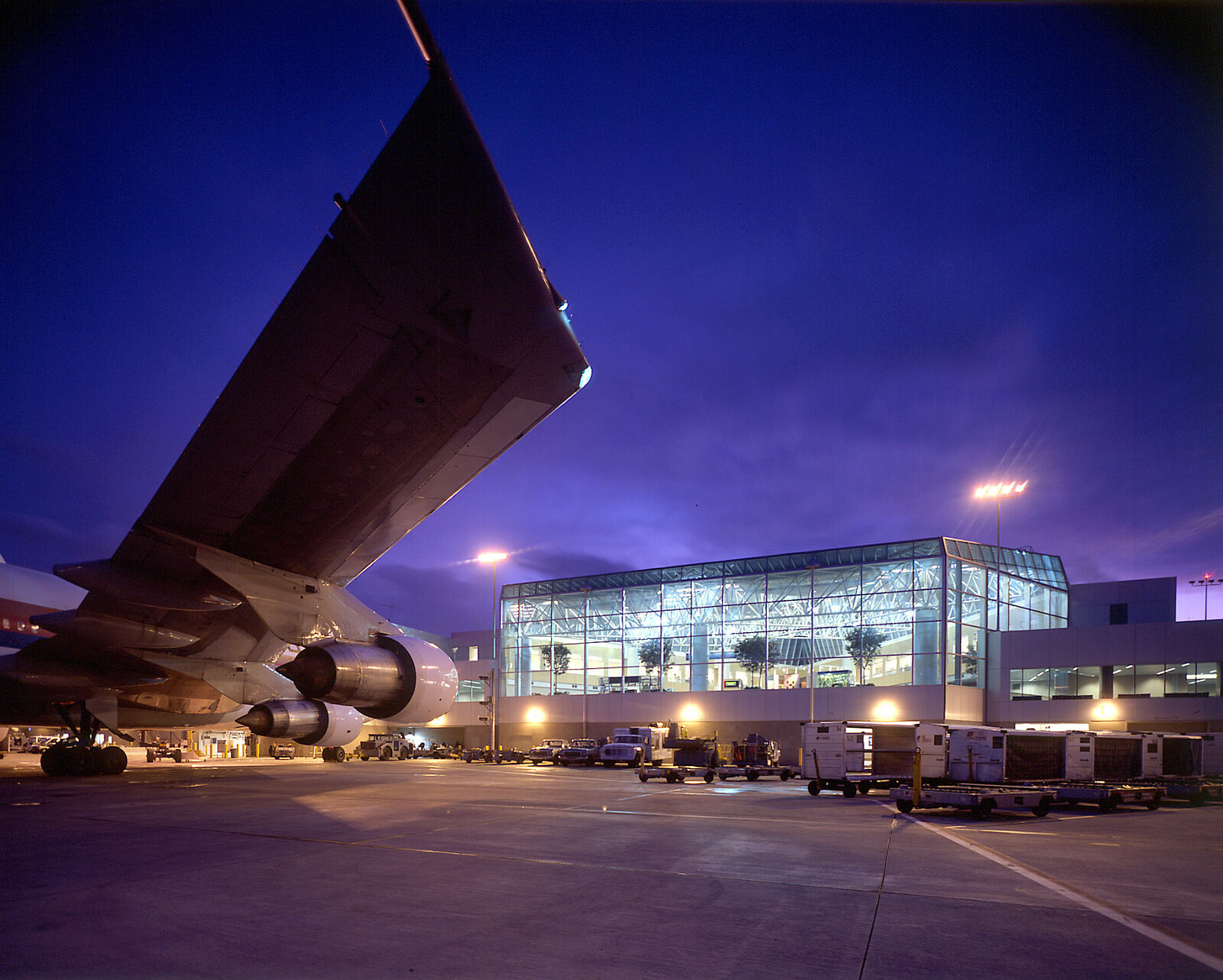 exterior view of PDX at night circa 1990s