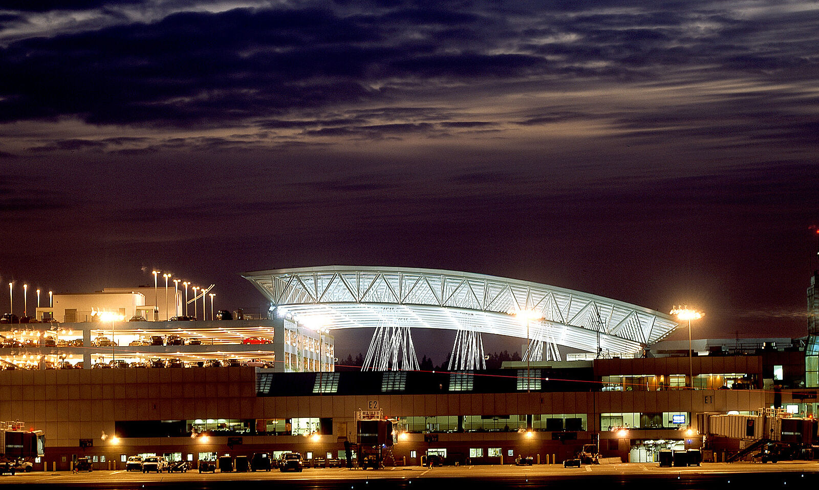 the glass canopy at night