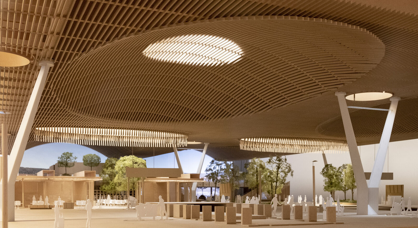 Small wooden model showing interior view of Portland Airport Main Terminal Expansion