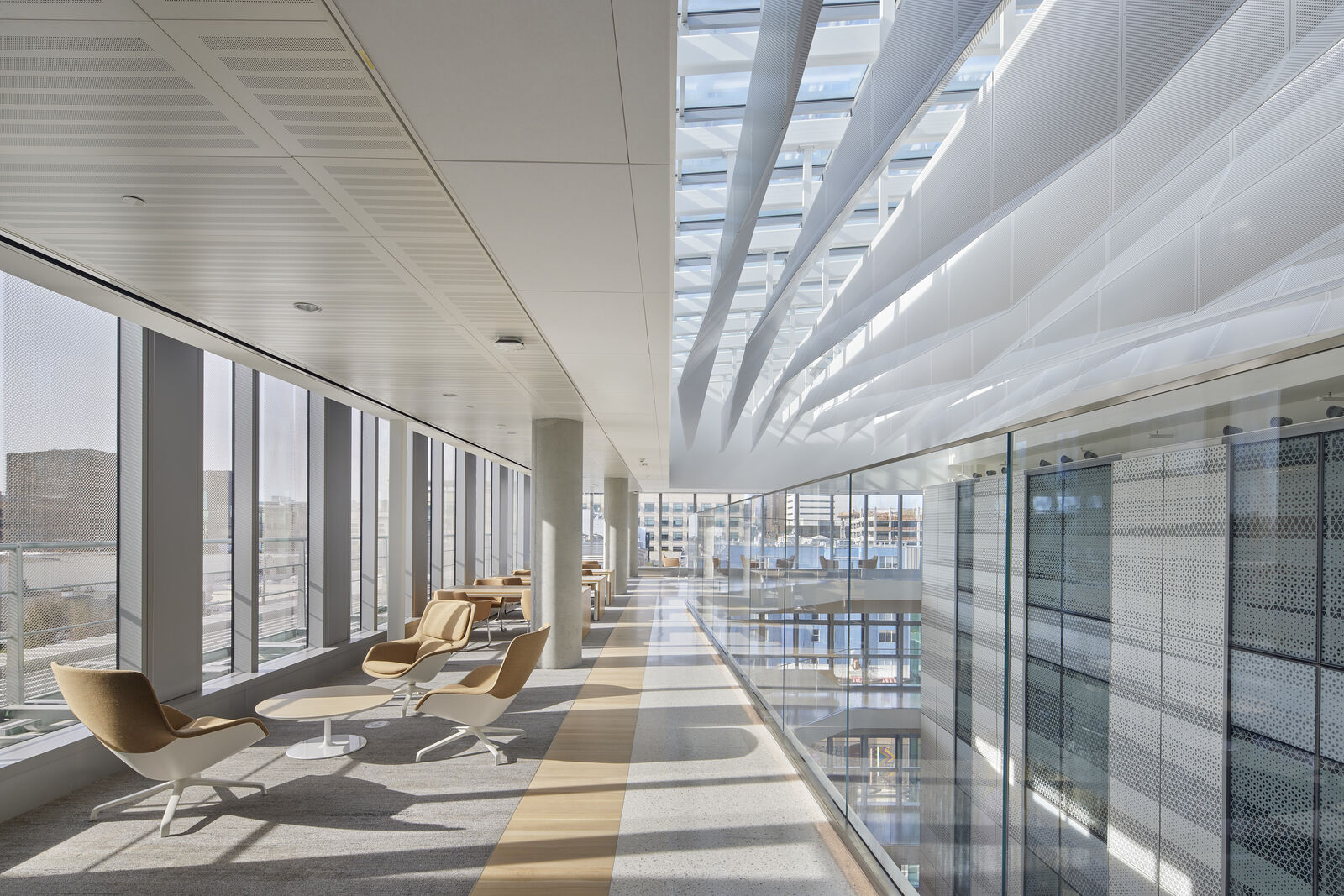 Top floor of Light filled atrium of behavioral healthcare facility.