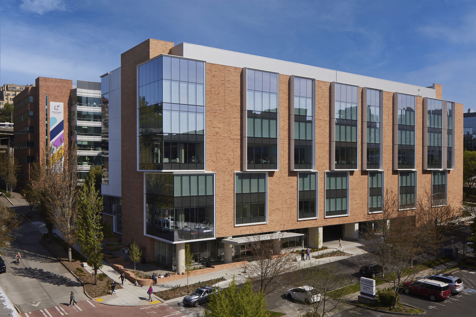 Exterior photo of prominent corner and main entry