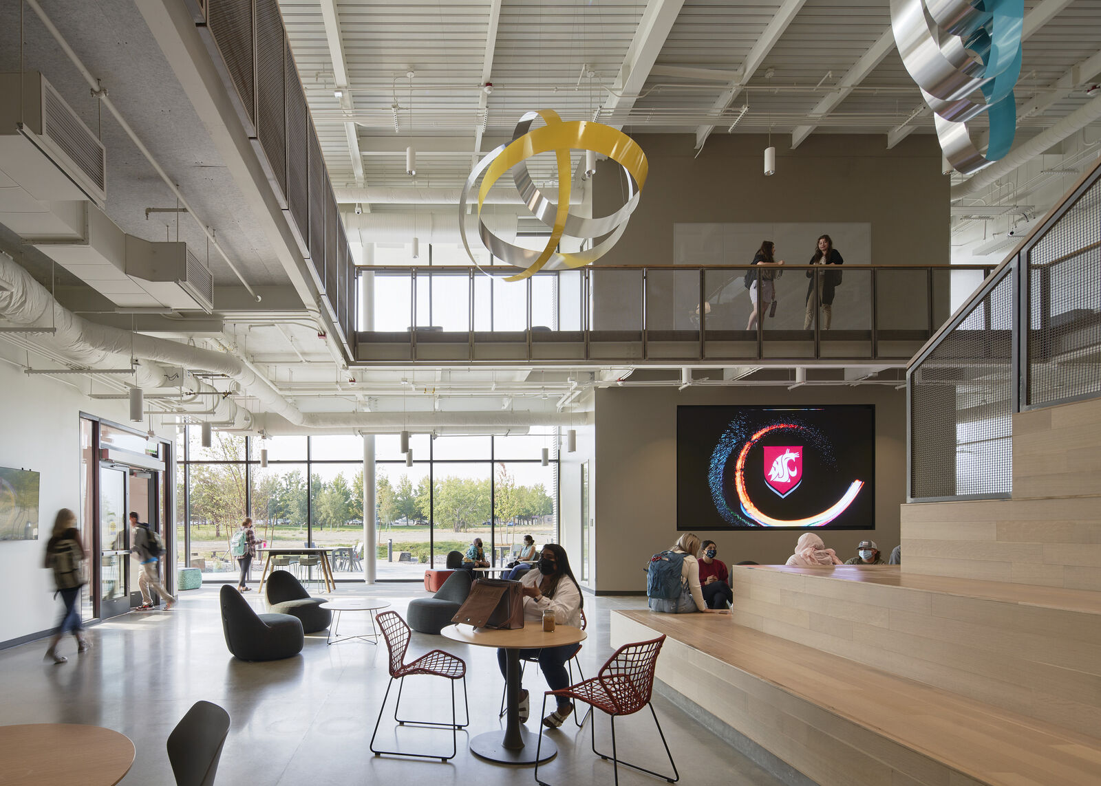 lobby space with students studying 