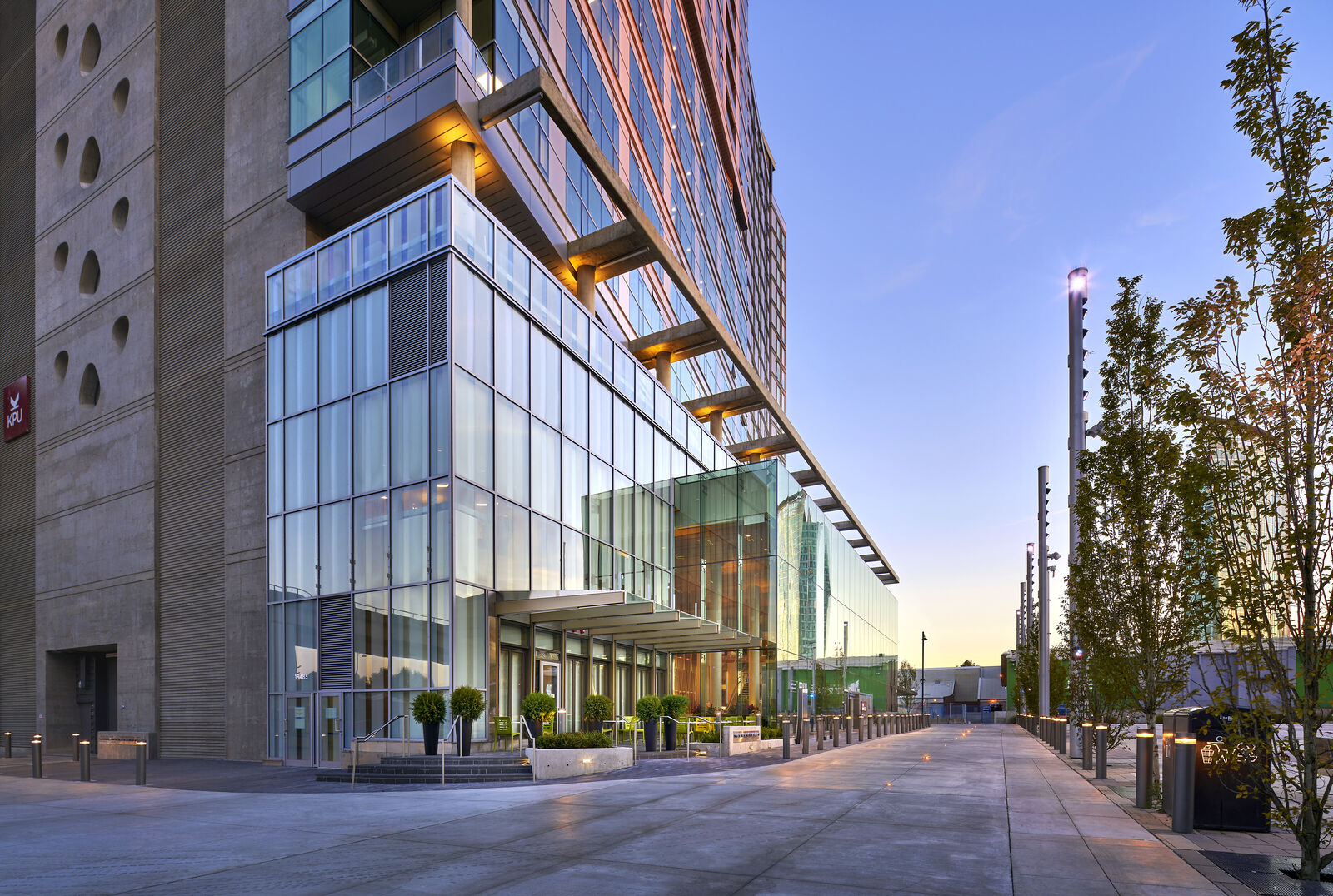 3 Civic Plaza building podium level during dusk