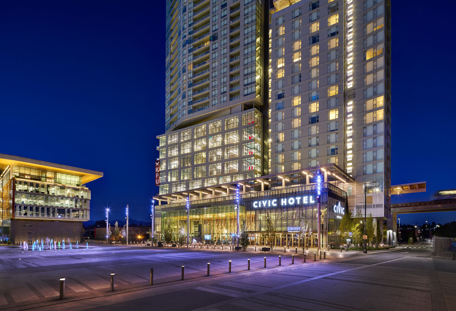 3 Civic Plaza building and plaza at night